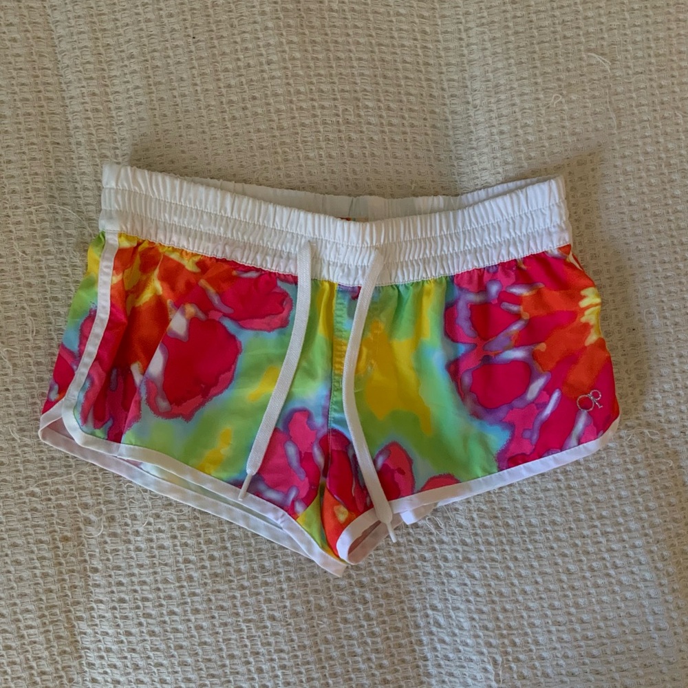 Vintage Y2K 2000s OP Ocean Pacific Tie Dye Surf Girl Beach Board Swim Shorts